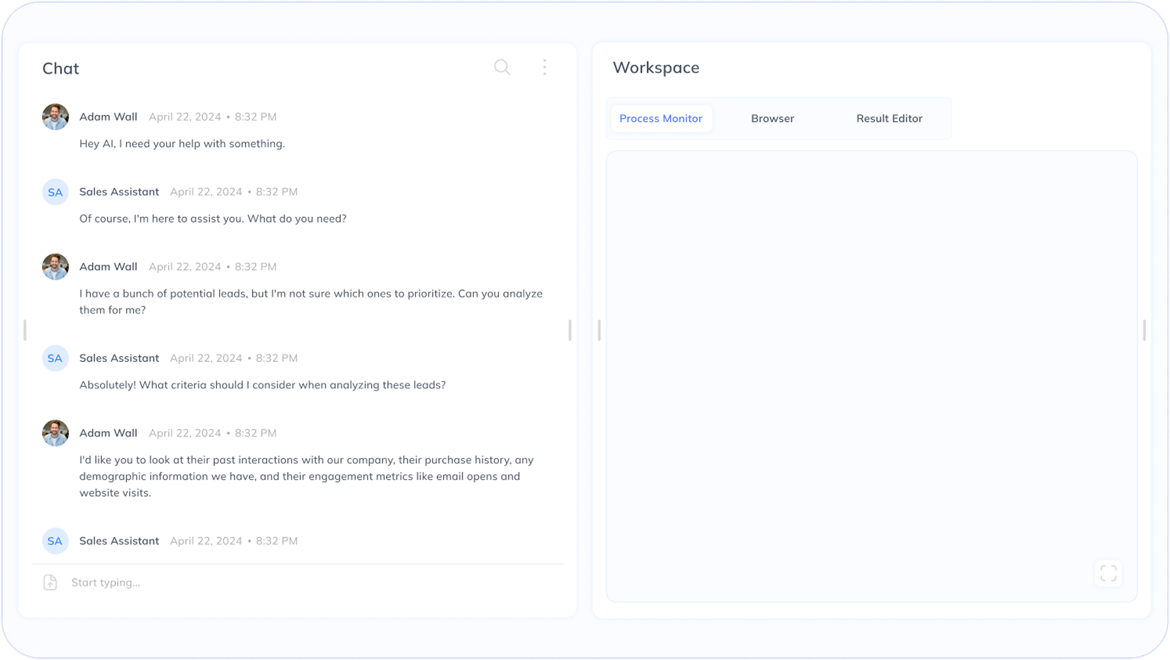 Herculean AI workspace showing an assistant chat and process monitor